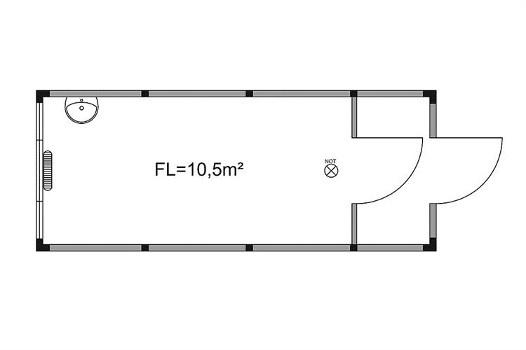 Sanitäts-Container 6,0 x 2,5 m, Waschbecken, Tür 1 m